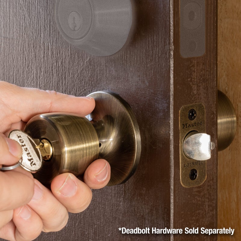 Master Lock TUO0105 Tulip Door Knob with Lock, Antique Brass - Image 2